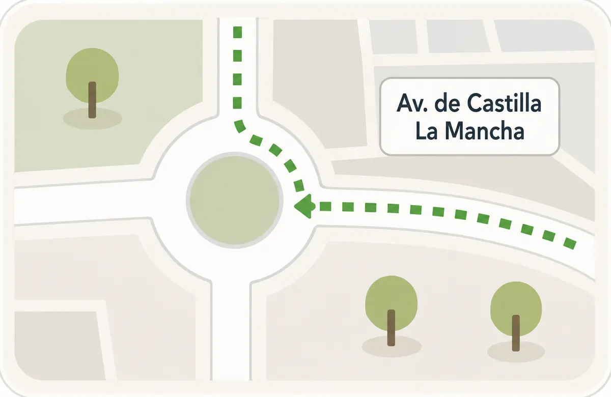 Ruta por la rotonda hacia la avenida de Castilla-La Mancha